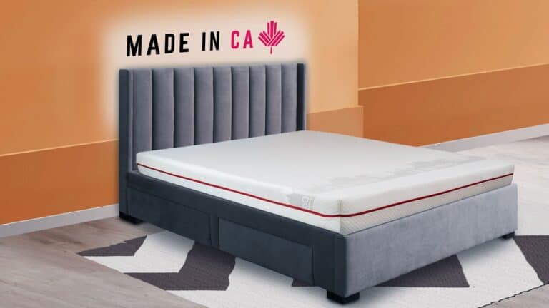 Douglas Original sitting on the bed frame in the Made in CA sleep room