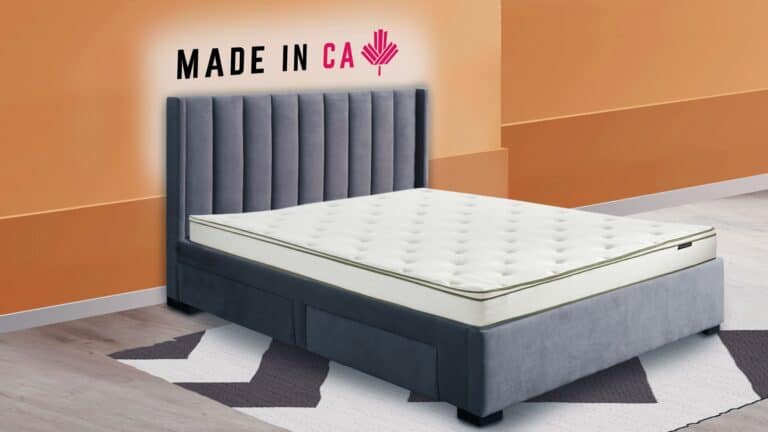 Silk & Snow Organic Mattress sitting on the bed frame in the Made in CA sleep room