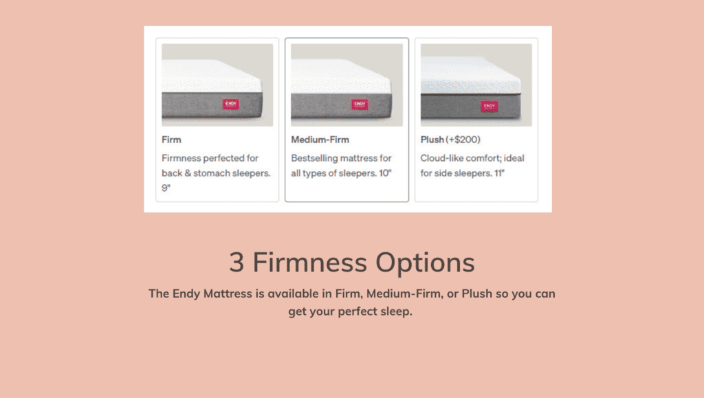 Ultimate Mattress Endy Firmness Options