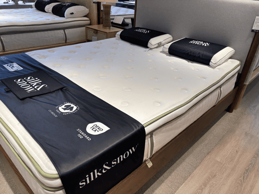 Silk & Snow Eco Soy Pillow on a Bed